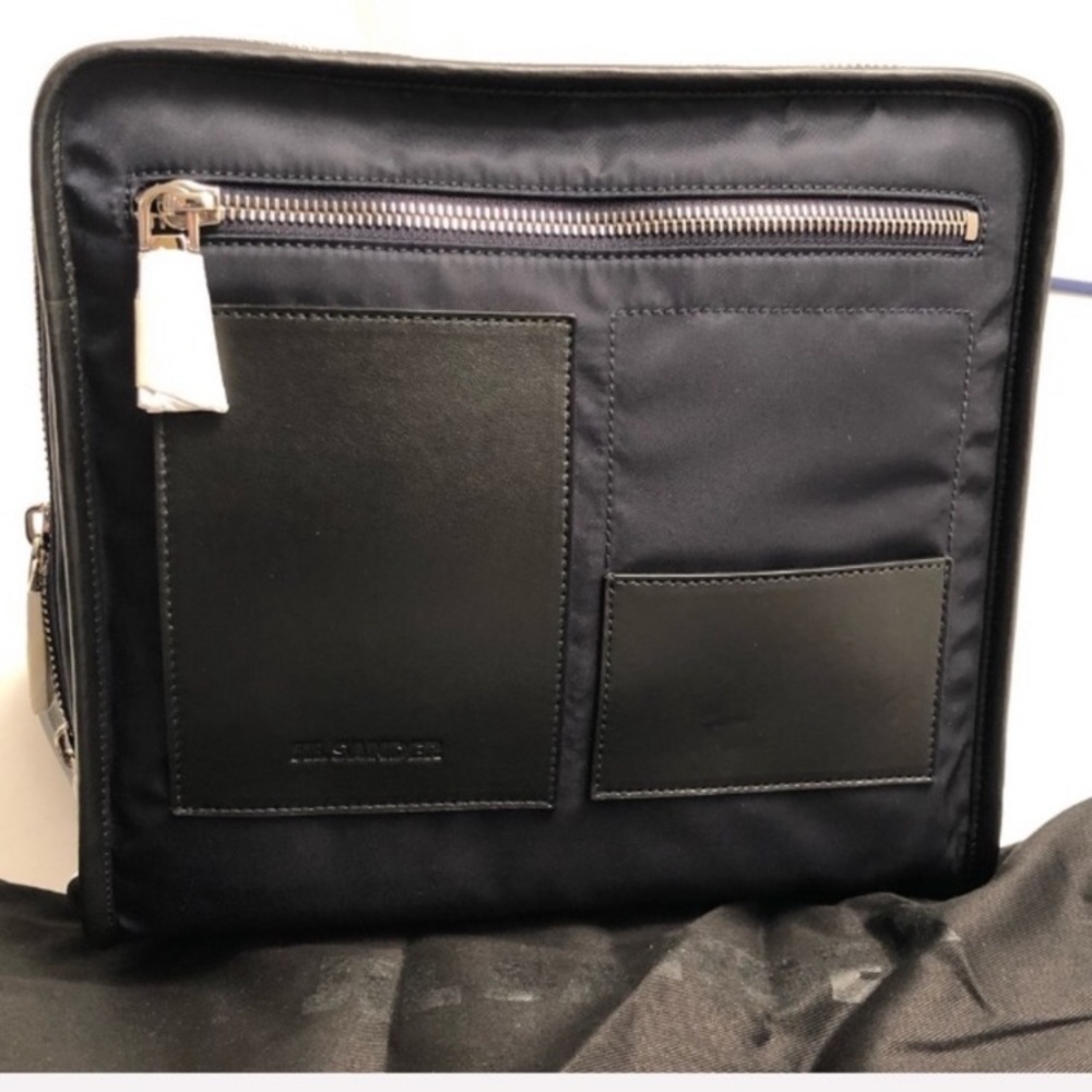Jil Sander navy square canvas backpack crossbody bag